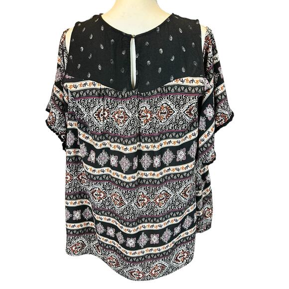 Susina Top Women Sze 1X Black White Paisley Cold Shoulder Bohemian Casual Blouse - Picture 4 of 12